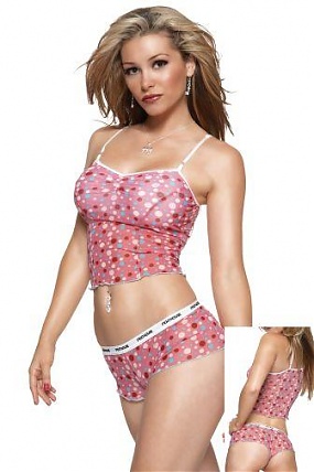 DOT MESH CAMI W/SHORTS PINK LG