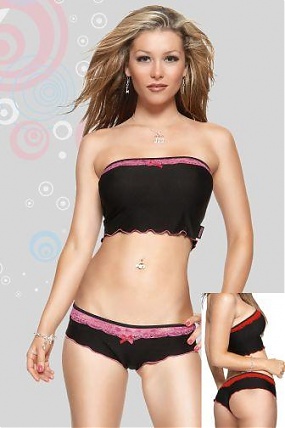 Microfibre Tube Top & Short Black/fuchsia Lg